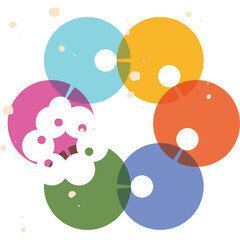 Circle Overlap Abstract Design With Vibrant Colors In A Ring Formation On A White Background With Small Speckles