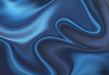 Close up of flowing blue satin fabric with elegant folds and shimmering texture, creating abstract waves and a luxurious look suitable for fashion, design, and branding.