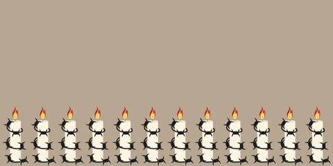 Vector empty Frame from burning candle in barbed wire. Vector illustration Holocaust Day banner with candle and empty space for text. ePS 10