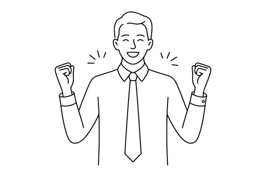 Excited businessman celebrating a victory with clenched fists and a wide smile