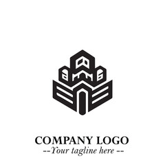 Obraz premium Building Logo Symbol in Black on the White Background with Modern Minimal Architecture Design