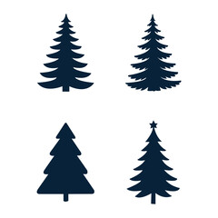 Obraz premium Four Dark Blue Silhouette Christmas Trees on White Background
