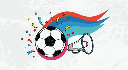 Celebrate the excitement of the beautiful game with this vibrant soccer themed illustration.