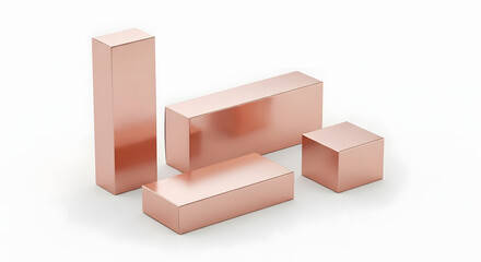 Obraz premium Four Rose Gold Metallic Boxes in Various Geometric Shapes.