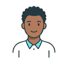 Fototapeta premium Cartoon portrait of a smiling young Black man with curly hair wearing a white collared shirt