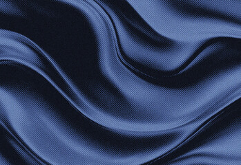 Fototapeta premium Abstract blue silk fabric texture with flowing waves and subtle grain, lighting and smooth gradients for elegant backgrounds, designs, technology visuals, and creative concepts