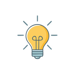 Bright idea icon, lightbulb representing thinking, creative solutions, business innovation, and inspiration with radiating lines