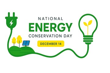 National energy conservation day illustration with green plug and lightbulb