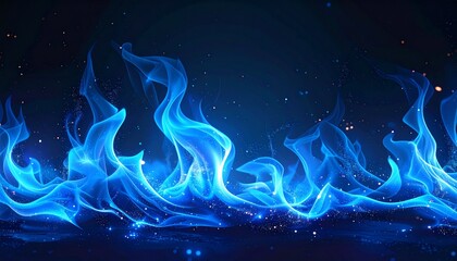 青い炎のような光が揺らめく壁紙背景が力強い光の流動感を示す構図