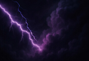 Vivid purple lightning bolt streaks across a dark starry night sky with wispy purple clouds and cosmic dust, capturing dramatic energy, atmosphere, and natural storm photography