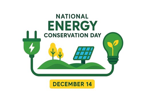 National energy conservation day december 14 with solar power and lightbulb
