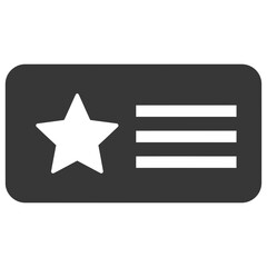 Simple black and white icon of a star and lines on a dark rectangle, representing a badge or award