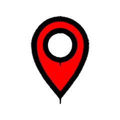 Red location marker with black outlines, isolated design