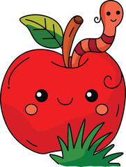 Cute Apple and Worm A Happy Autumn Treat