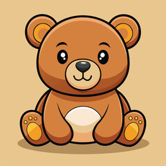 Cute brown cartoon bear sitting, friendly vector illustration