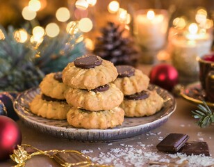 Collection of photos featuring festive peanut butter blossoms cookies with chocolate kisses, cozy holiday baking, soft golden cookies, Christmas treats, warm kitchen glow, and seasonal dessert styling