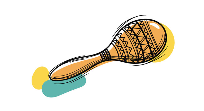 A colorful maraca with a lively pattern is depicted with energetic scribbles in a playful and artistic illustration.
