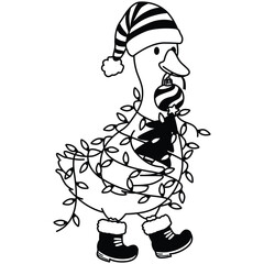 Cute Cartoon Christmas goose Outline vector illustration