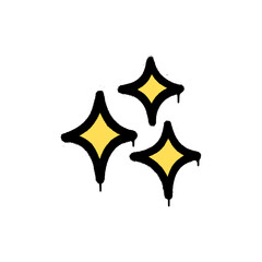 Three sparkling yellow cartoon star doodles isolated