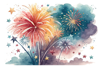 watercolor fireworks burst vector isolated on white background