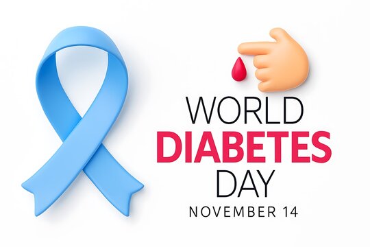 World diabetes day awareness ribbon and blood drop symbol