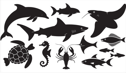 Underwater creature illustration pack of sharks, rays, dolphins, and more