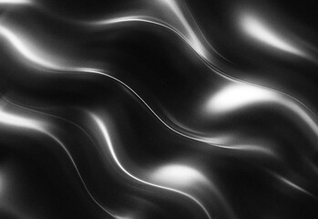 Elegant abstract grayscale composition featuring flowing silky ribbons of light and shadow, smooth metallic texture with soft curves and dynamic wave patterns for modern design