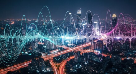 Futuristic Cityscape with Overlayed Data Visualizations