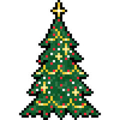 Pixel art Christmas tree, Christmas with ornament and lights, Christmas tree icon