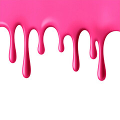 Vector realistic illustration. Pink liquid chocolate border. Melting ice cream, color paint, icing drops flowing down, nail polish texture on white or transparent background