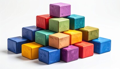 Obraz premium Colorful wooden blocks pile brightly colored wooden blocks stacked together creating vibrant and engaging visual composition