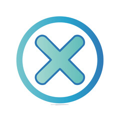Obraz premium Blue gradient circle with a teal x mark inside symbolizing cancellation or rejection