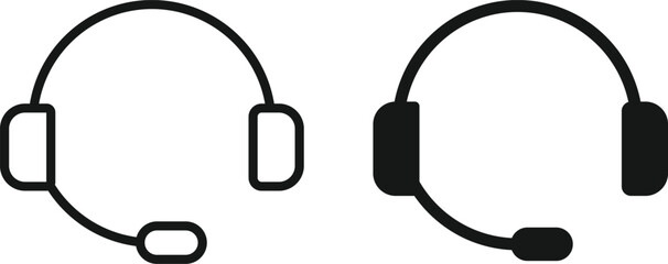 Headphone Icon Set. Headset and Digital Communication Icons collection. Audio Listening and Music Symbol. Listening Equipment and Volume Control