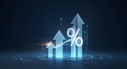 Digital growth chart with percentage symbols and upward arrows