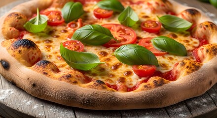 Delicious margherita pizza with fresh basil and ripe tomatoes