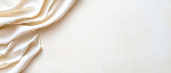 Soft, draped silk fabric in a creamy color, creating an elegant and minimalist background for artistic or design purposes.