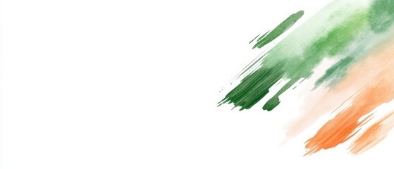 A vibrant watercolor splash featuring hues of green and orange, evoking a festive or patriotic theme.