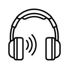Outline drawing of headphones with sound waves emanating