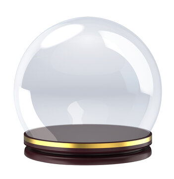 Glass sphere on a stand or Christmas snowglobe. Crystal glass empty ball isolated. Png transparency