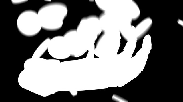 coins fall on the hand of a robot or prosthesis or technological android robot. Render on a black background with the possibility of using an alpha channel. 3d render