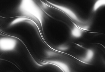 Abstract black and silver flowing waves background with glossy metallic texture, smooth curved lines and soft highlights for modern design projects, creative visuals