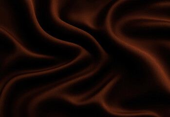 Close-up of rich brown satin fabric with flowing folds and soft sheen, highlighting luxurious texture for fashion, interior design, textile marketing, and decor applications.