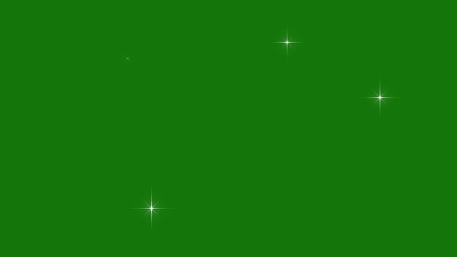 Bright shiny twinkling stars in the night sky. Twinkle light stars sparkling, blinking light effect on green background, alpha channel Stars shine effect. 4k