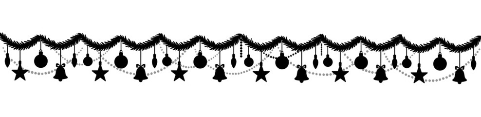 Christmas silhouette long garland. hand drawing. Not AI, Vector illustrations