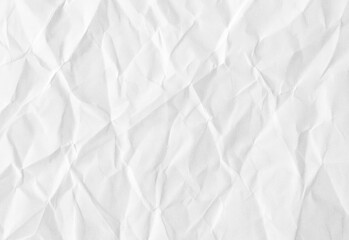 Close up of crumpled white paper texture with shadows and light reflections, highlighting tactile detail and imperfect surface for clean background or design project use