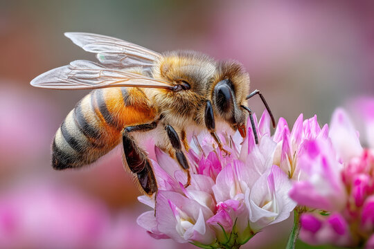 Close up of a bee on a pink flower - Powered by Adobe