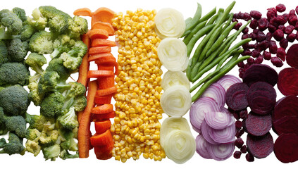 Colorful array of sliced vegetables