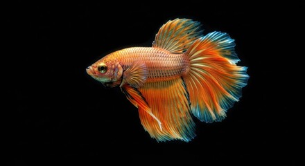 Fototapeta premium Ornate Siamese fighting fish, vibrant orange and blue, elegant profile