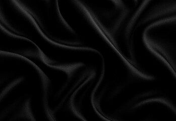 Close up of luxurious black satin fabric with soft flowing folds and subtle sheen, delivering an elegant textured background for fashion design, photography, branding
