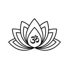 Outline of a lotus flower with the om symbol in the center